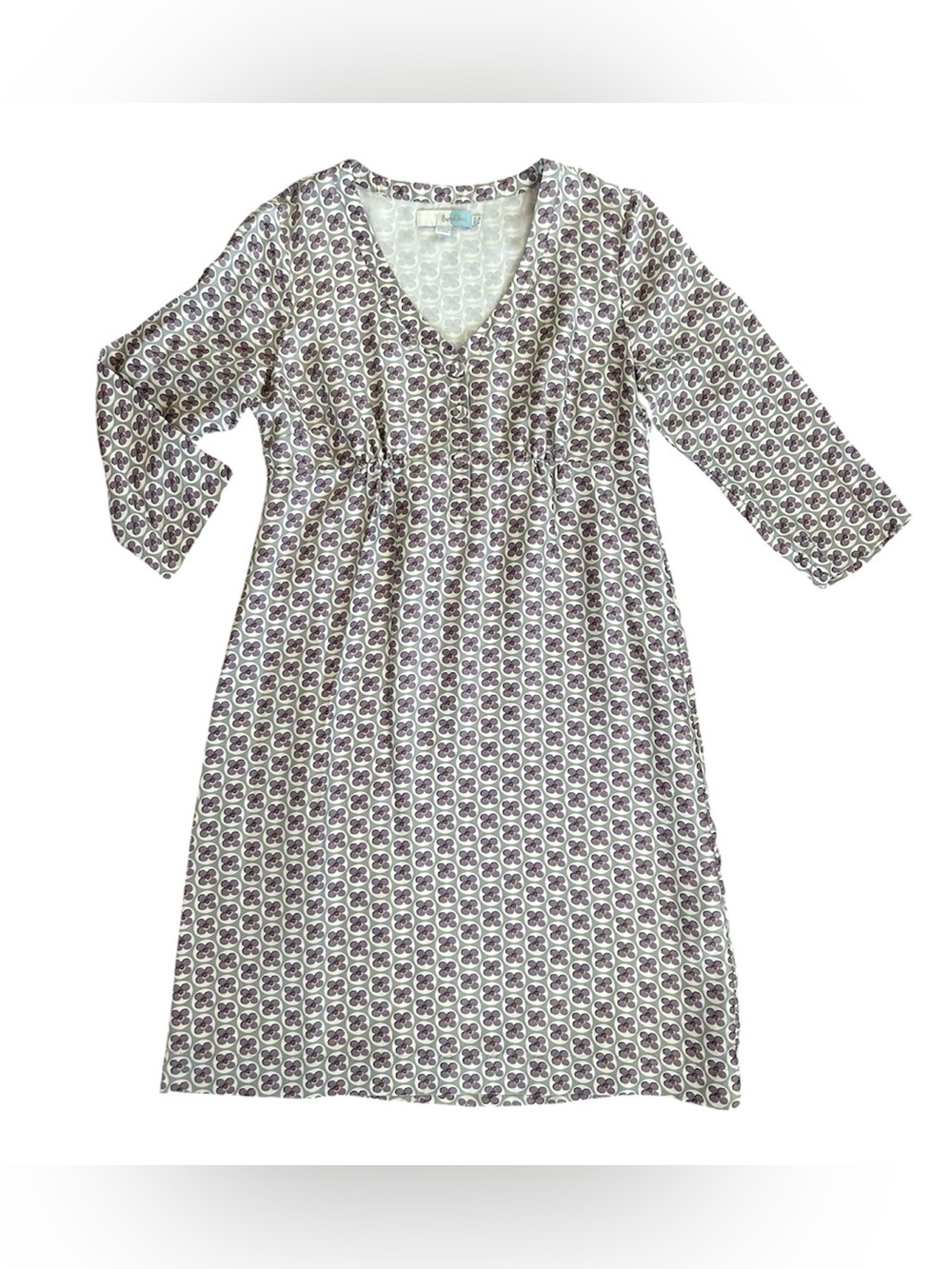 Boden | Women’s Cream/Grey/Purple Floral 100% Silk V-Neck Printed Midi Dress 8R